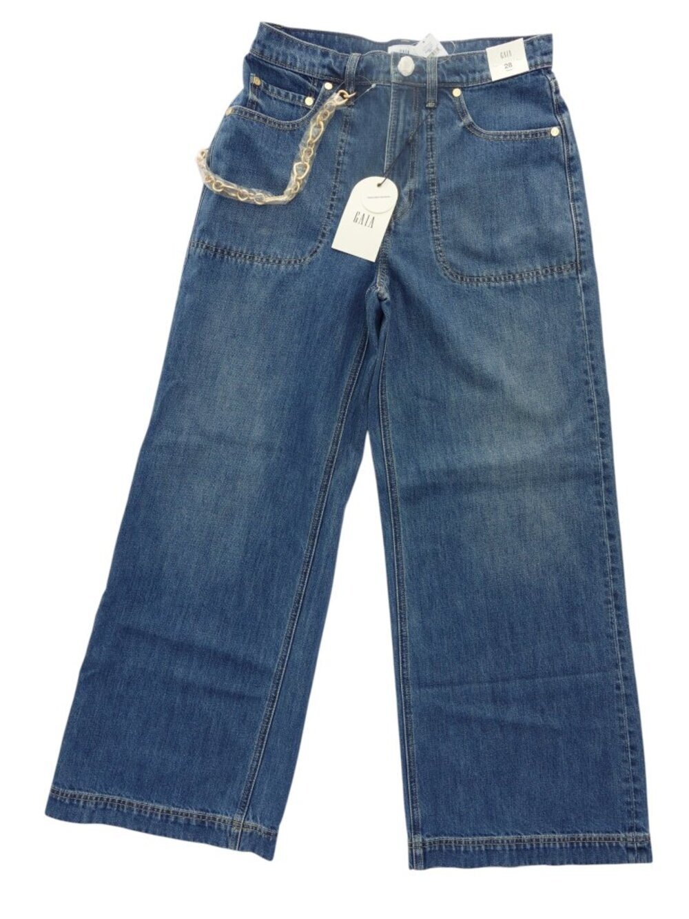 Gap x Cult Gaia Women's Wide-Leg High Rise Chain Link Jeans Blue size 28 NWT